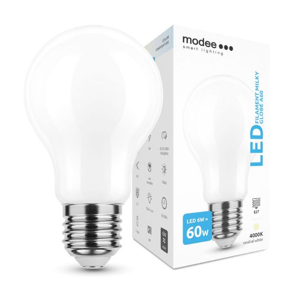 Modee Smart Lighting LED Filament Milky Globe A60 6W E27 360° 4000K (600 lumen)