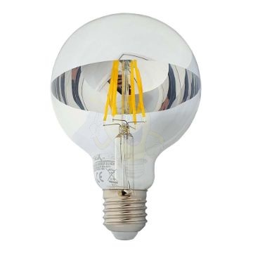 LED filament dekor izzó - tükrös ezüst - G95 - 8W - 4200K