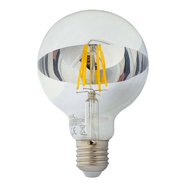 LED filament dekor izzó - tükrös ezüst - G95 - 8W - 4200K