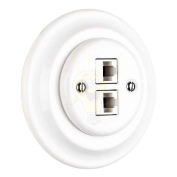 Porcelán hálózati dupla aljzat, rj45, falba süllyesztett