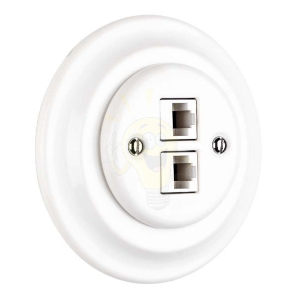 Porcelán hálózati dupla aljzat, rj45, falba süllyesztett
