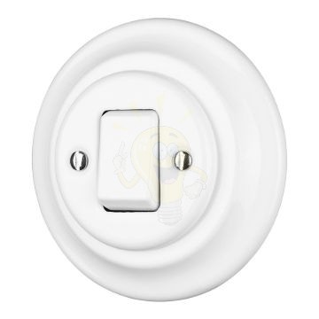 Porcelán Egyes billenő kapcsoló, kerek, fehér, kétpólusú, 102 + keret