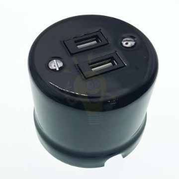 Porcelán USB csatlakozó falonkívüli, fekete
