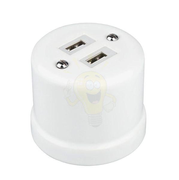 Fehér porcelán USB aljzat falon kívüli szereléshez