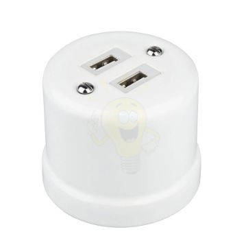 Porcelán USB csatlakozó falonkívüli, fehér