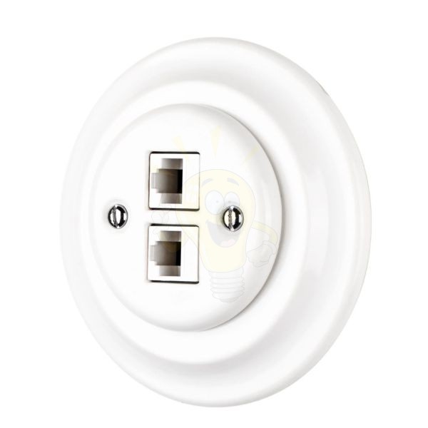 Porcelán hálózati dupla aljzat, rj45, falba süllyesztett kerettel