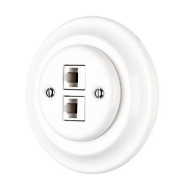 Porcelán hálózati dupla aljzat, rj45, falba süllyesztett kerettel