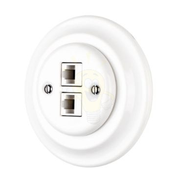 Porcelán hálózati dupla aljzat, rj45, falba süllyesztett kerettel
