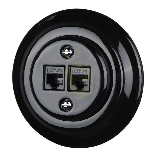Dupla RJ45 aljzat fekete porcelán kerettel
