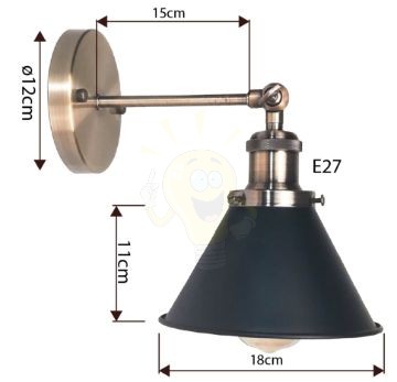 Kúpos fém búrás E27 fali lámpa antik bronz karral