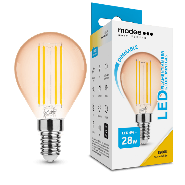 LED Filament Amber Globe Mini G45 4W E14 320° 1800K (300 lumen) dimm.