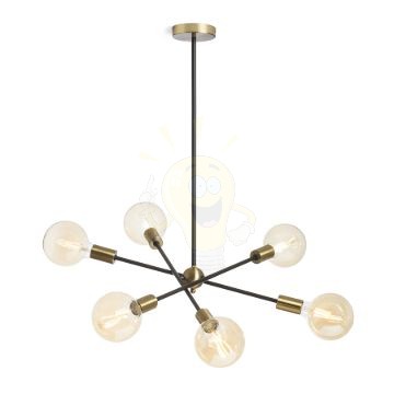 ARTEMIA 6 rúdon fekete szálcsiszolt sárgaréz 230V LED E27 6x15W
