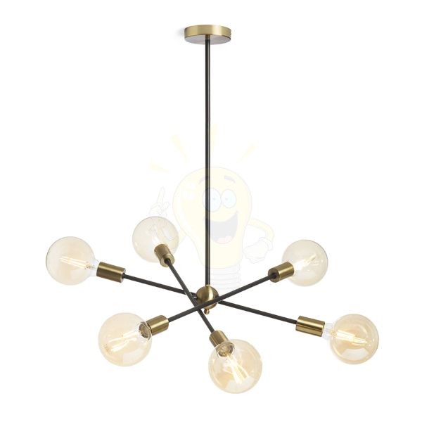 ARTEMIA 6 rúdon fekete szálcsiszolt sárgaréz 230V LED E27 6x15W