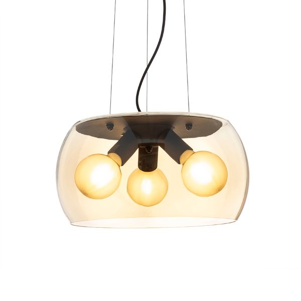 AMANDA függő lámpa matt fekete borostyánsárga üveg 230V LED E27 3x15W