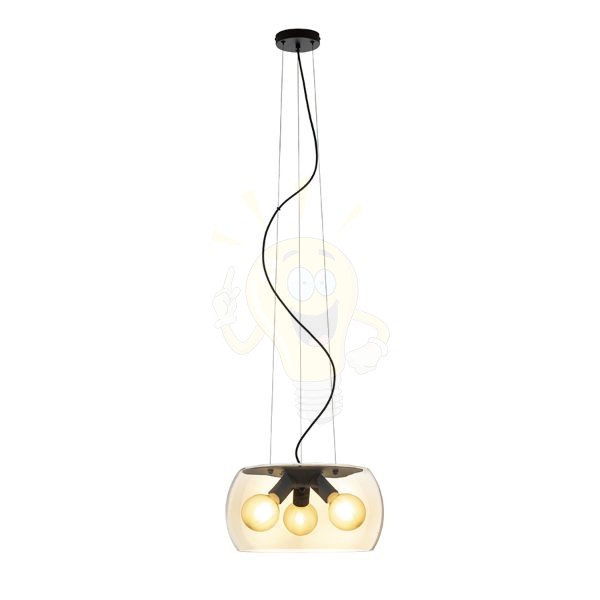 AMANDA függő lámpa matt fekete borostyánsárga üveg 230V LED E27 3x15W