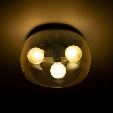 AMANDA mennyezeti lámpa matt fekete borostyánsárga üveg 230V LED E27 3x15W