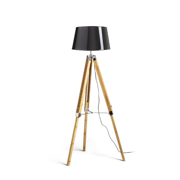 ALVIS/RIDICK állólámpa csillogó fekete arany fólia/bambusz/króm 230V LED E27 15W