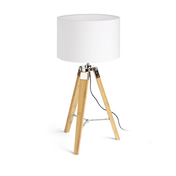 ALVIS/RON 40 asztali lámpa  Polycotton fehér/bambusz 230V LED E27 15W