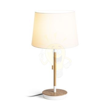 KEITH/AMBITUS 30 asztali lámpa USB-vel  Polycotton fehér/bükk 230V LED E27 15W