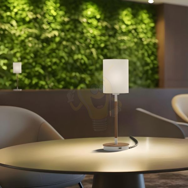 KEITH/RON 15/20 asztali lámpa USB-vel  Polycotton fehér/bükk 230V LED E27 15W