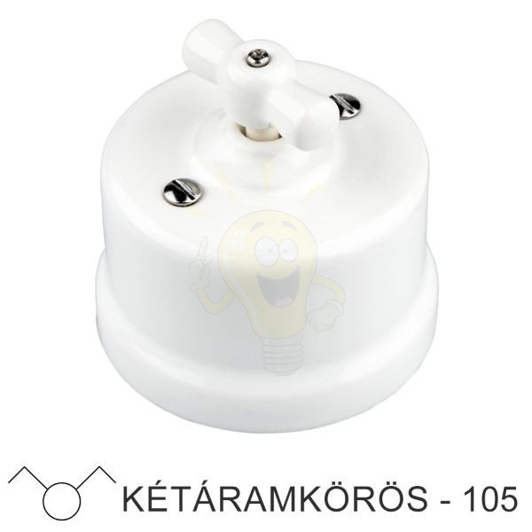 Fehér Porcelán Forgókapcsoló – Két Áramkörös (Csillárkapcsoló, 105)