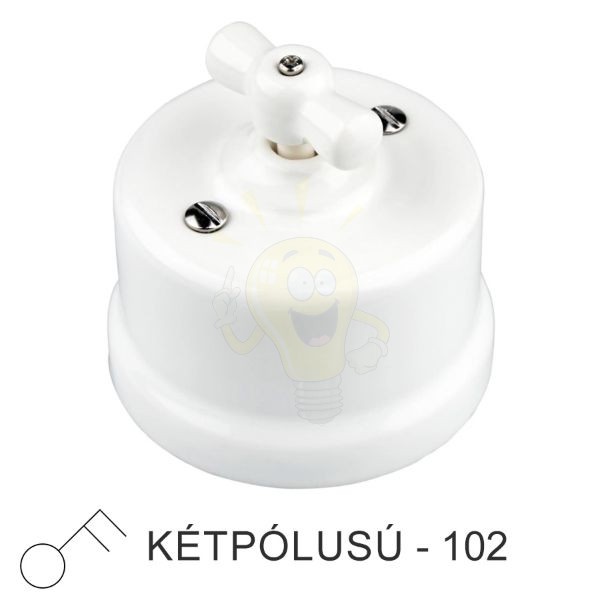 Fehér Porcelán Forgókapcsoló – Kétpólusú, Falra Szerelhető (Vintage)
