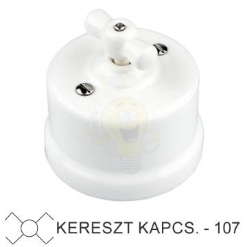 Fehér falra szerelhető vintage porcelán kereszt-forgókapcsoló