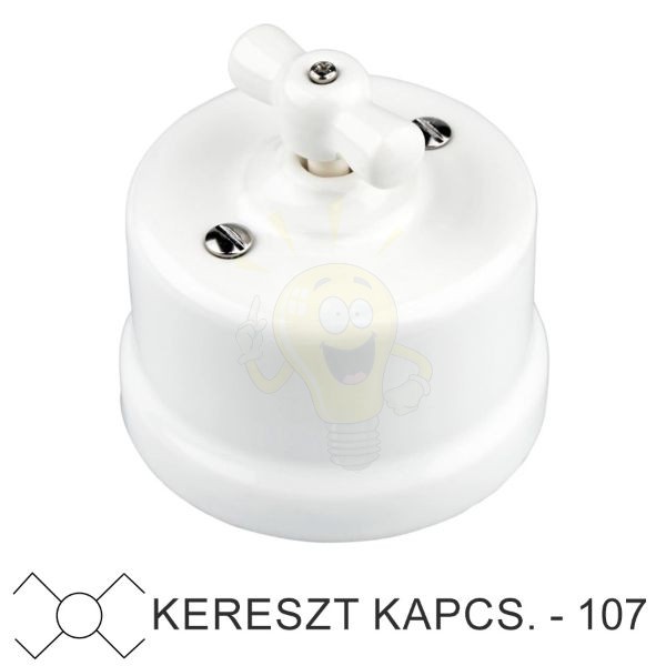 Fehér falra szerelhető vintage porcelán kereszt-forgókapcsoló