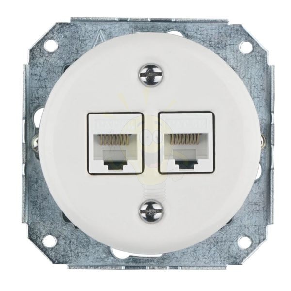 Kép Fehér porcelán dupla RJ45 süllyesztett csatlakozóbetét