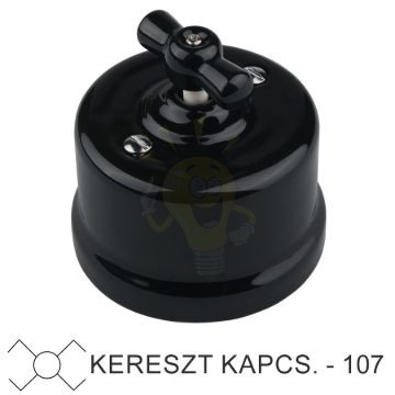 Fekete falra szerelhető vintage porcelán forgó keresztkapcsoló