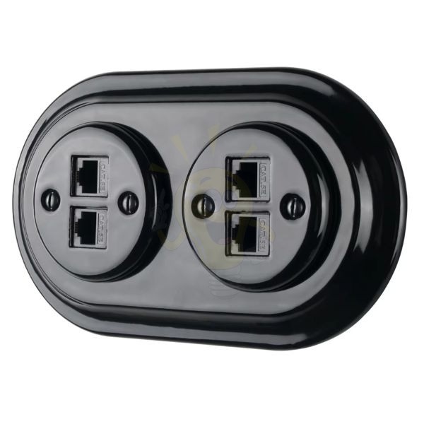 Kép Fekete porcelán dupla RJ45 süllyesztett csatlakozóbetét