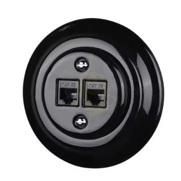 Dupla RJ45 aljzat – fekete porcelán kerettel (2×RJ45, CAT5e/CAT6)