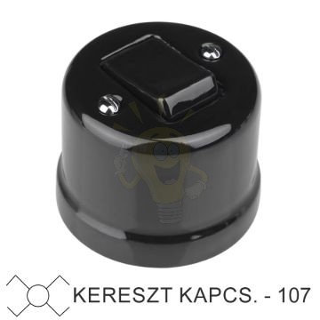 Fekete porcelán 107-es keresztkapcsoló falon kívüli szereléshez