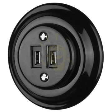 Kép Fekete porcelán USB csatlakozó aljzat kerettel - BONOLO
