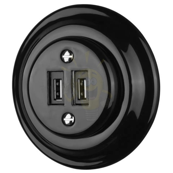 Kép Fekete porcelán USB csatlakozó aljzat kerettel - BONOLO