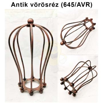 Antik vörösréz fém lámpa rács – csepp alakú, E27 búratartós rögzítéssel
