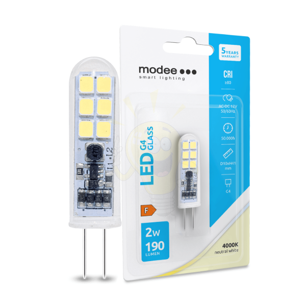 Modee Lighting LED Izzó G4 Üveg AC-DC 12V 2W 4000K (190 lumen) ERP B1