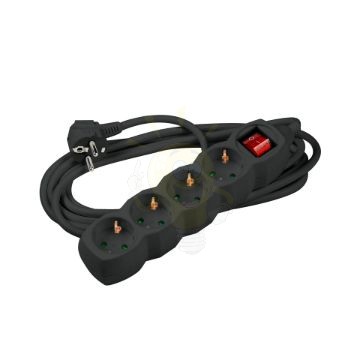 Technik Elosztó 4 utas 1,5m kábellel 1,5mm2 rézkábel + kapcsoló (fekete) 16A
