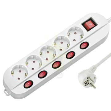 Technik Professional Elosztó 5 utas 1,5m kábel 1,5mm2 rézkábel 5+1 kapcsoló 16A