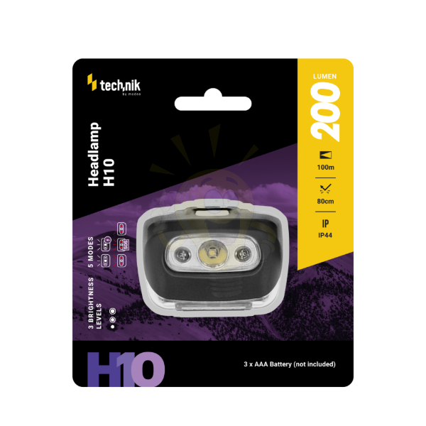 Technik Fejlámpa H10 (3xAAA) LED + piros fény (200 lumen)