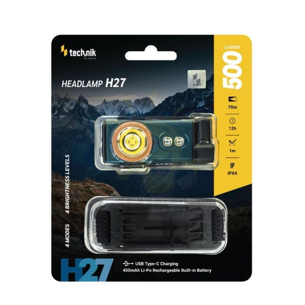 Technik Fejlámpa H27 (akkumulátoros) LED + Type-C IPX4 (500 lumen) BG