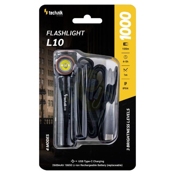 Technik Elemlámpa L10 (+1x18650 2600mAh) SST25 + USB-C (1000 lumen)